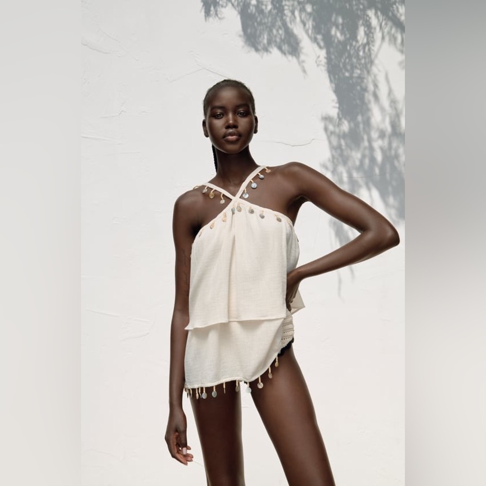 Zara cream tank top with shell detailing